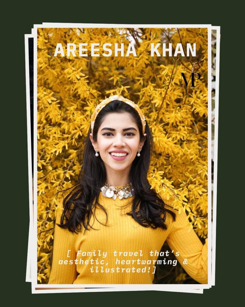 Arisha Khan with her child, Pakistani mom influencer blending travel, art, and parenting.
